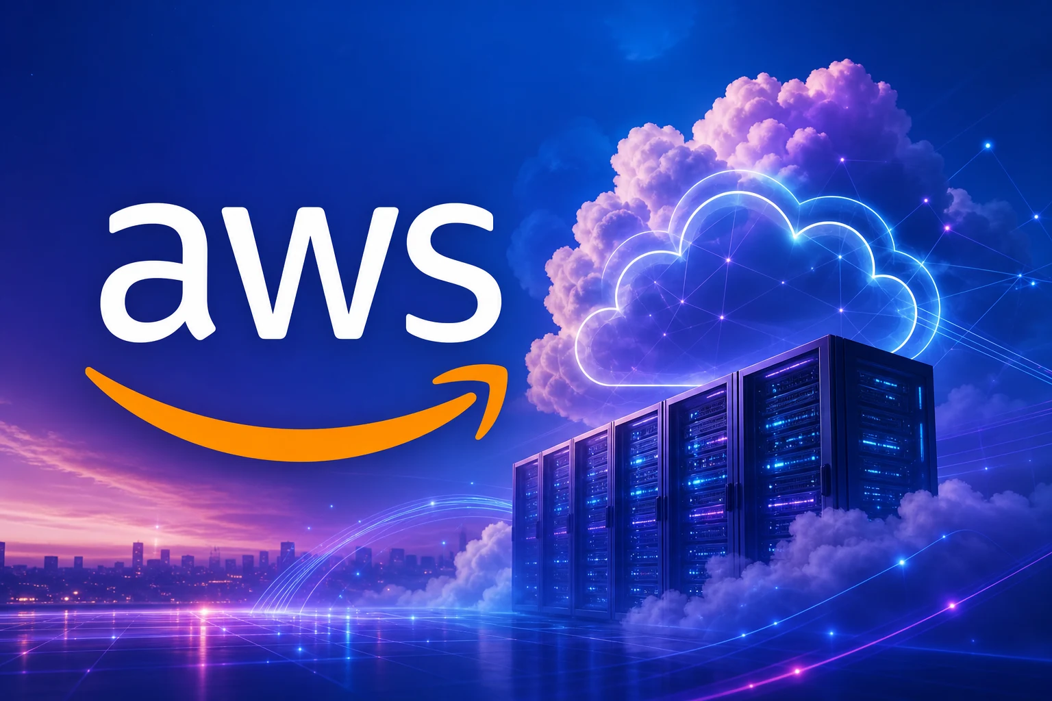 شعار AWS واضح مع سمة Digilyo الزرقاء والبنفسجية