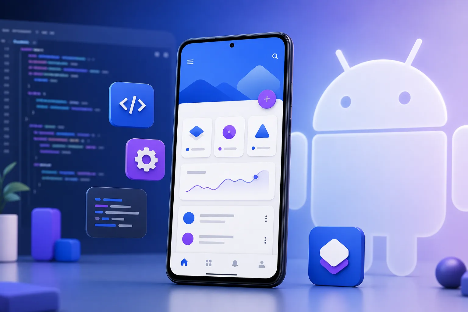واجهة تطبيق Android بلمسات Digilyo الزرقاء والبنفسجية